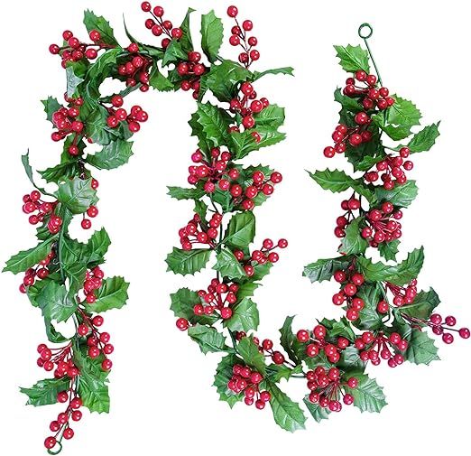Attmu Red Berry Christmas Garland - 6ft Artificial Red Berry Garland Christmas Decorations with P... | Amazon (US)