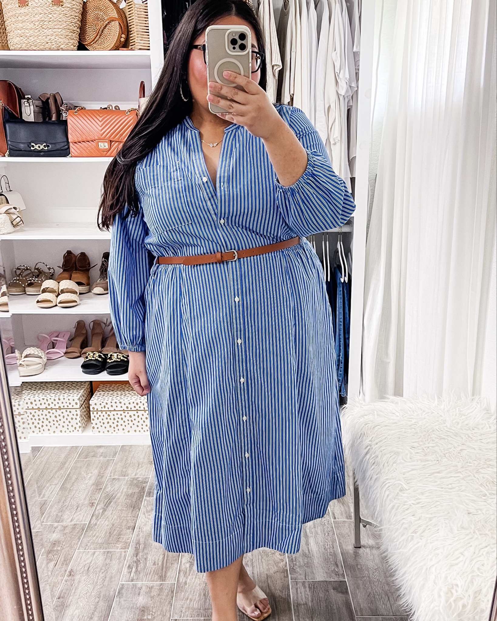blue and white striped plus size dress Womens Yours Curve Blue Limited Stripe Puff Sleeve Dress US 12