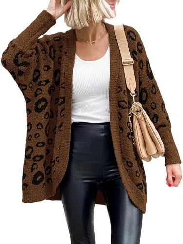 BTFBM Leopard Cardigan for Women Long Sleeve Open Front Cardigans Sweaters Pockets Loose Knit 202... | Amazon (US)