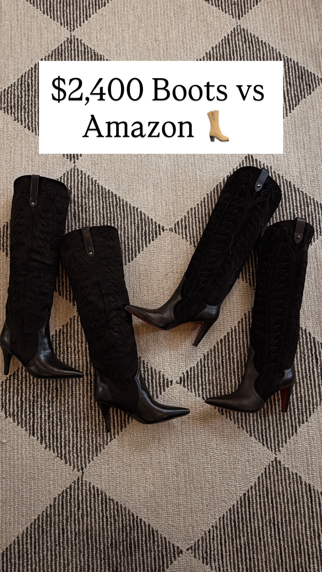 Babes… I had to put my besties onto this one 🤍

I’m comparing these designer boots vs. Amazon and the difference in price is actually wild.

One pair is nearly $2,500 and, the other gives the same chic vibe for a fraction of that.

Same tall shaft look.
Same sleek pointed toe.
Same outfit-elevating energy.

You tell me — are we saving or splurging? 👀

#AmazonFashion #PetiteStyle #Over40Style #FallFashion #FashionFinds