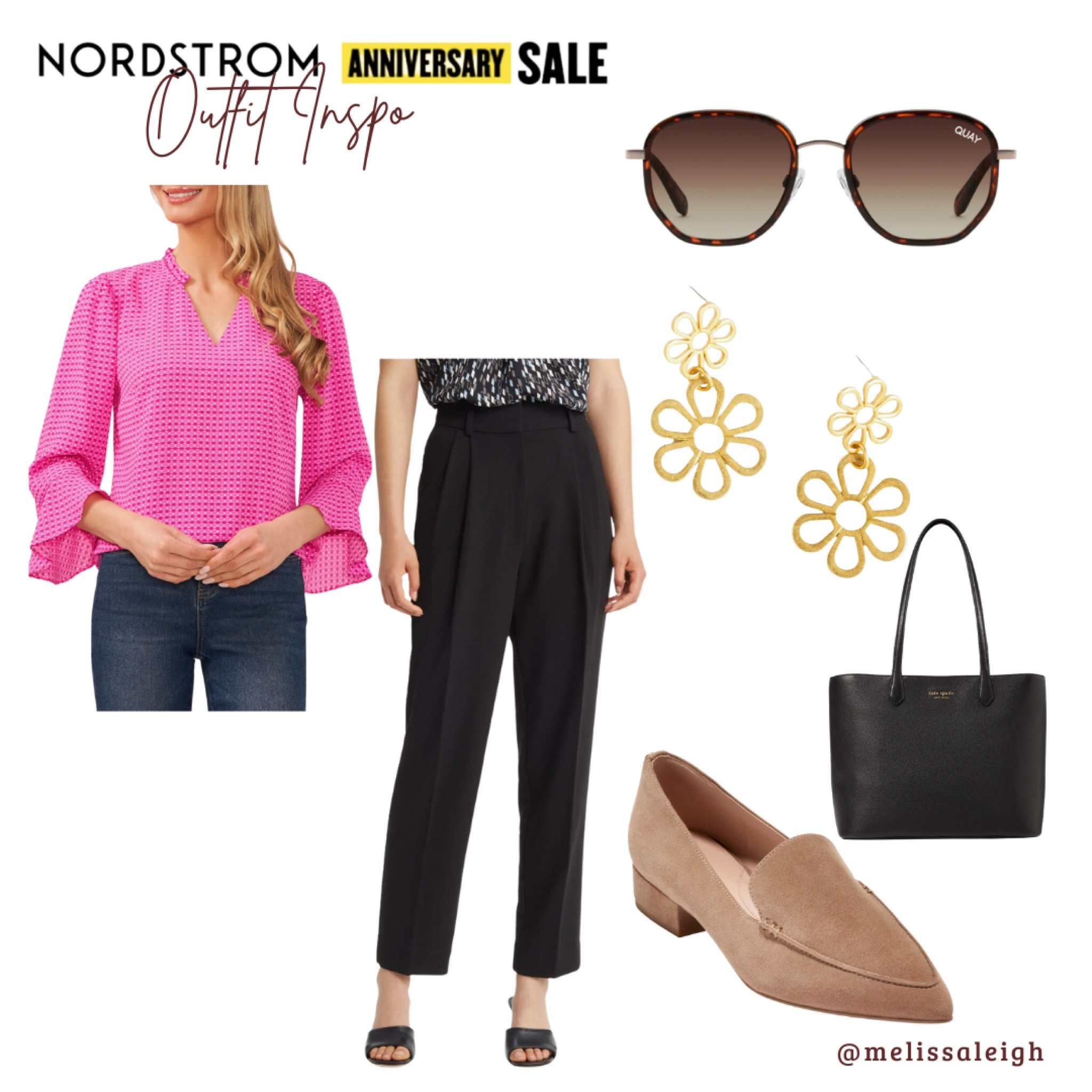 Nordstrom anniversary sale, Nordstrom, Nordstrom sale, n sale 2023, sale finds, fall fashion, fall style, staple items, work outfit, work style, office style, pink long sleeve geometric top, black pants, suede loafers, kate spade tote bag, flower earrings, quay sunglasses 

#LTKFind #LTKworkwear #LTKxNSale