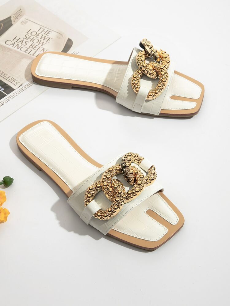 Metal Chain Decor Slide Sandals | SHEIN