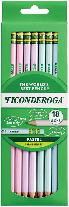 Ticonderoga Wooden Pencils, Pre-Sharpened, 2 HB Soft, Pastel Colors, 18 Count | Amazon (US)
