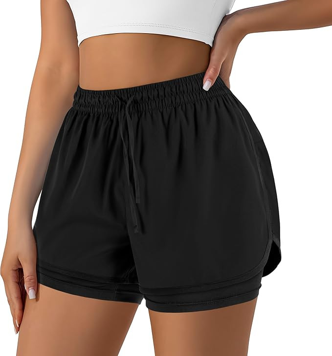 Yevrimow Women's 2 in 1 Running Shorts for Gym Yoga Workout Athletic Shorts High-Waisted Shorts w... | Amazon (US)