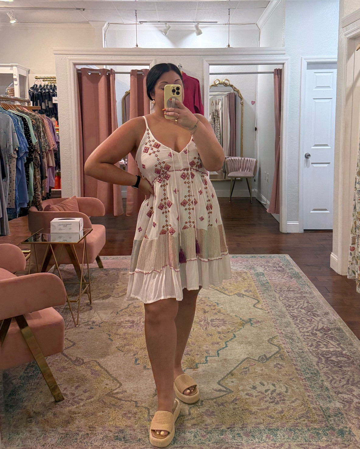 ✨ Summer dress perfection! ✨ This embroidered mini dress is giving all the effortless boho vibes. Lightweight, flattering, and perfect for everything from brunch dates to weekend shopping trips. 🤍🌸 

Wearing a size large in the dress.

#LTKootd #LTKMidsize #LTKdayinmylife