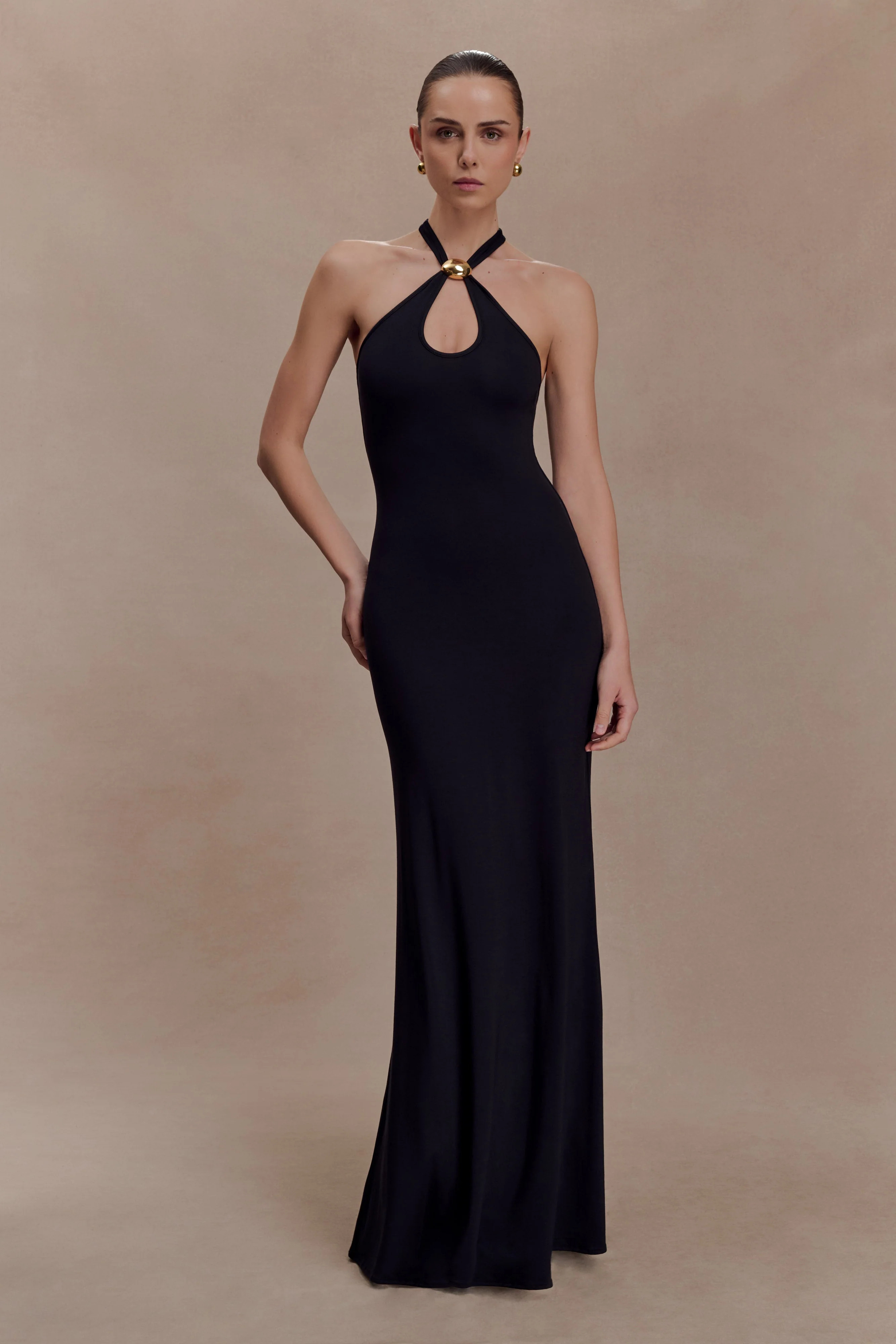 Ramona Modal Maxi Dress With Hardware - Black | MESHKI US