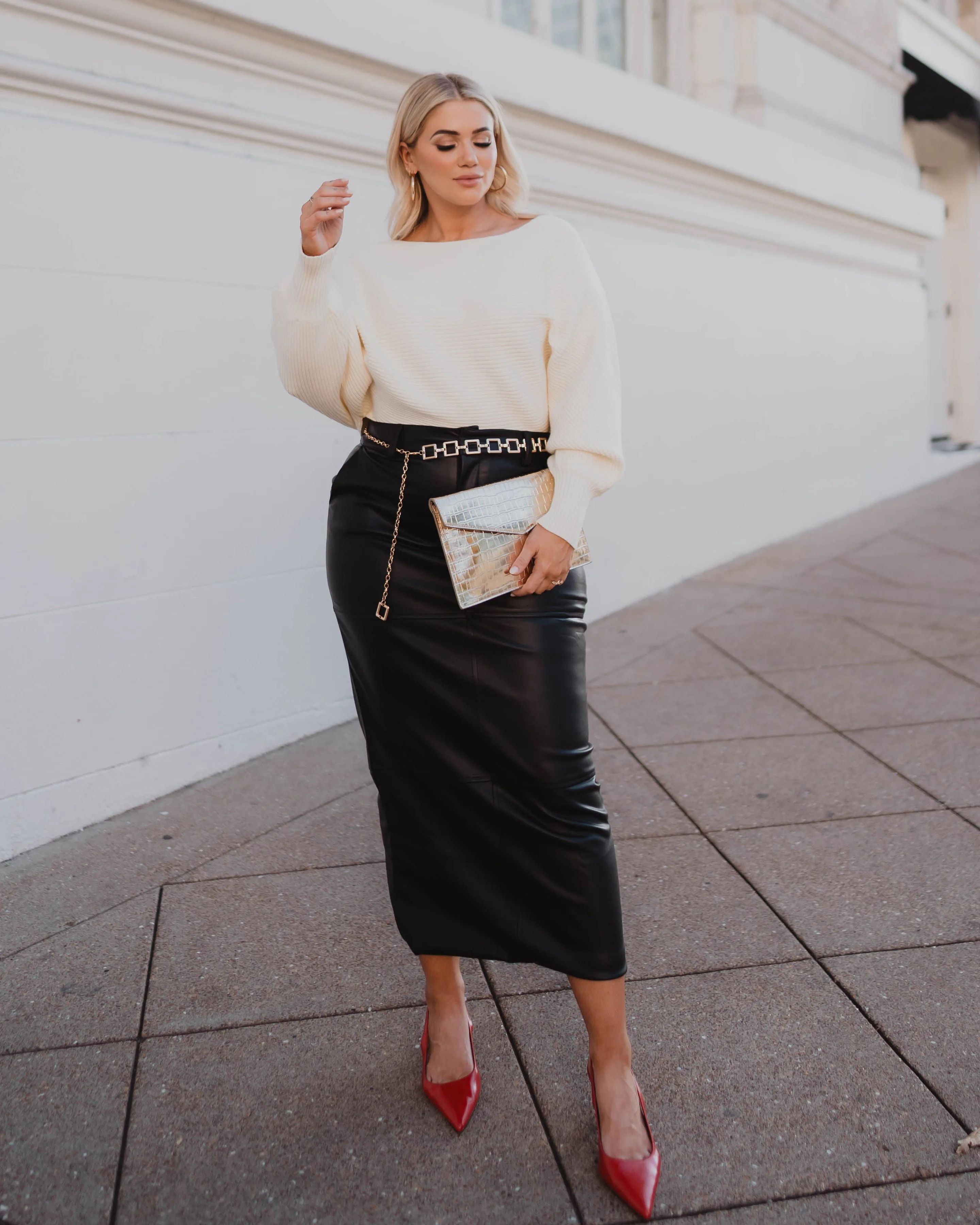 Rock With You Faux Leather Midi Skirt | VICI Collection