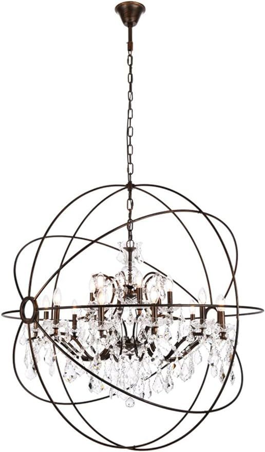 Elegant Lighting Geneva Collection 18-Light Pendant Lamp with Royal Cut Crystals, Dark Bronze Fin... | Amazon (US)