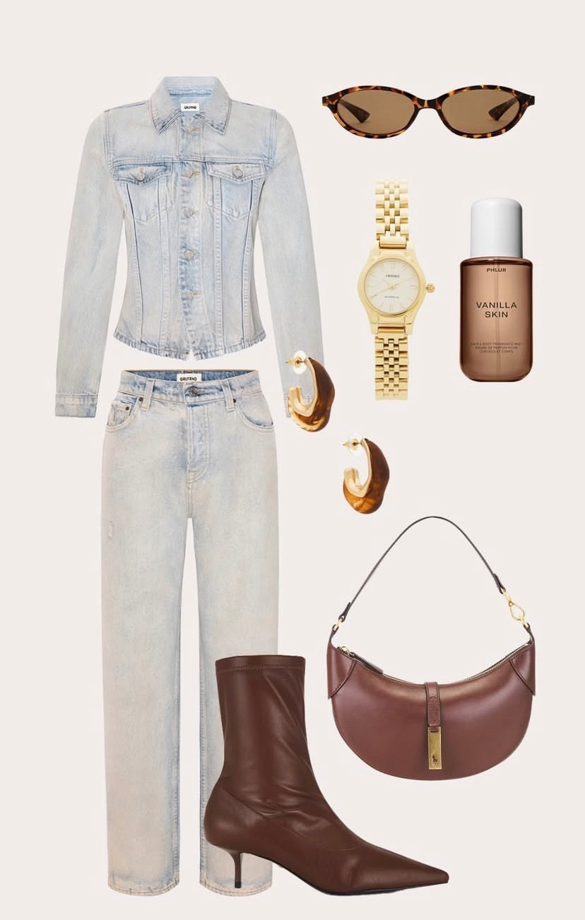 Denim outfit inspo 🩶

#denim #jeans #jacket #watch #boots bag earrings sunglasses 

#LTKgrwm #LTKOver40 #LTKootd