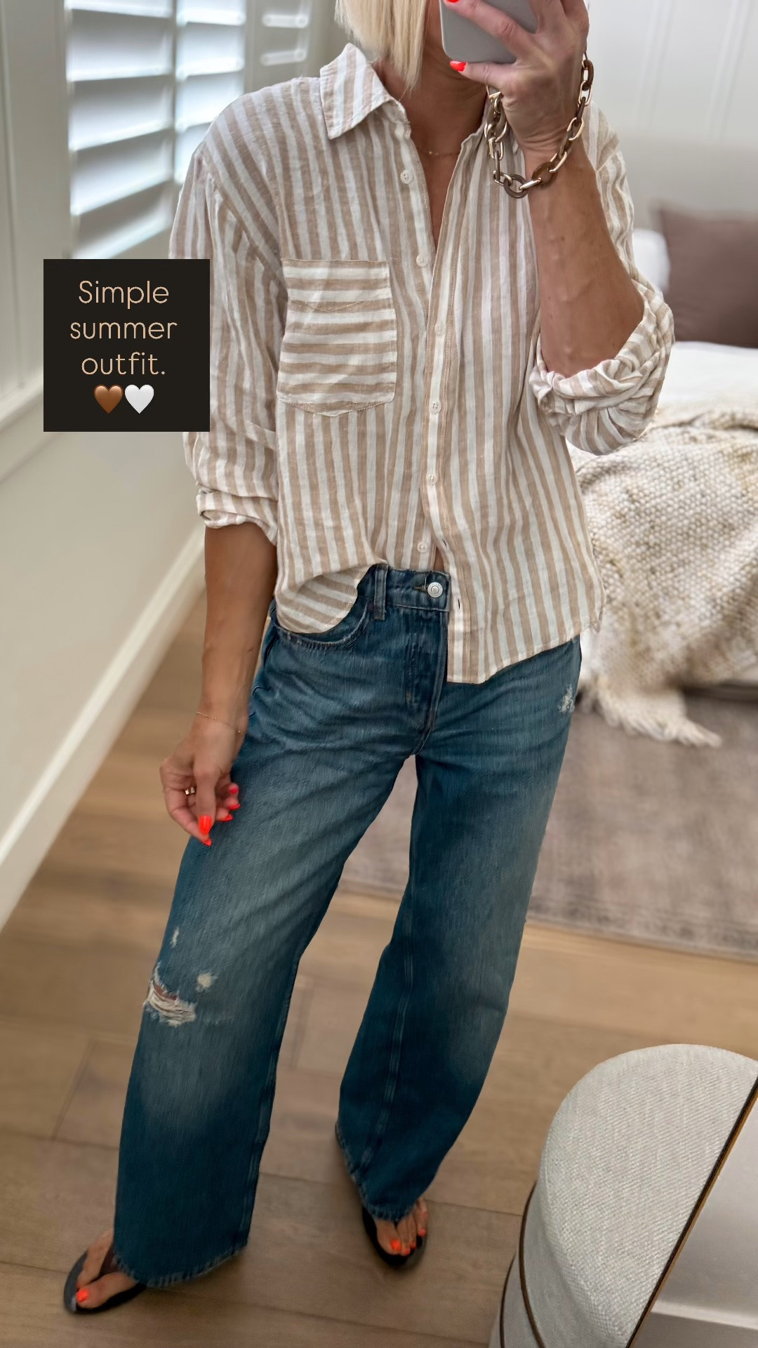 Perfect linen shirt, size down 
Loose, wide leg jeans on SALE for $37. Size up for low-loose fit

#LTKmomlife #LTKSaleAlert #LTKOver40