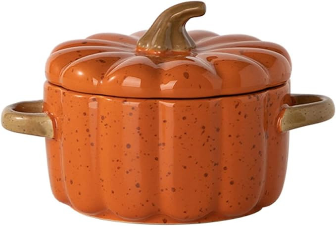 Pumpkin Bowl Set with Lid and Handle, Ceramic Casserole Pot | Covered Dutch Oven Ceramic Stockpot... | Amazon (US)