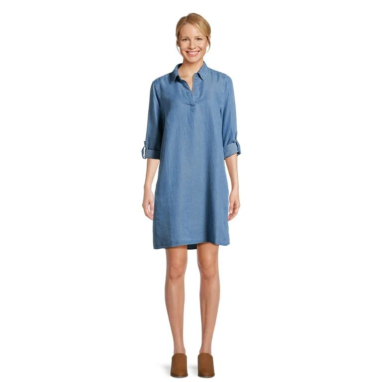 Time and Tru Women's Mini Shirt Dress with Sleeves, Sizes XS-3XL | Walmart (US)