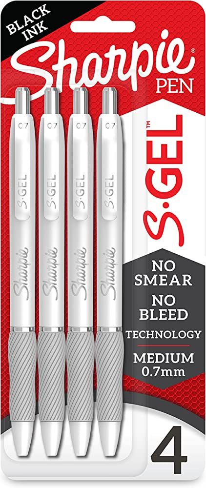 Sharpie S-Gel, Gel Pens, Medium Point (0.7mm), Pearl White Body, Black Gel Ink Pens, 4 Count | Amazon (US)