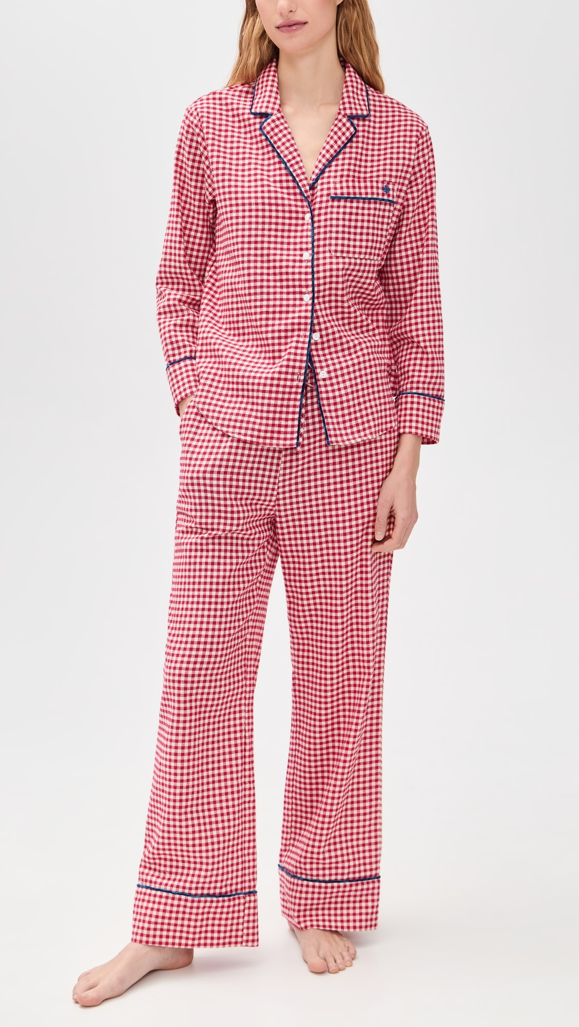 Flannel Gingham Piped PJ Set | Shopbop