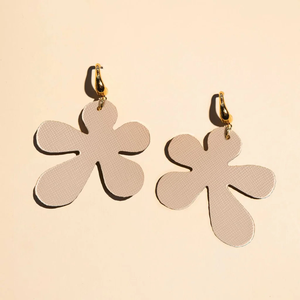 Cream Blank Canvas Poppy Flower Statement Earrings | Nickel and Suede