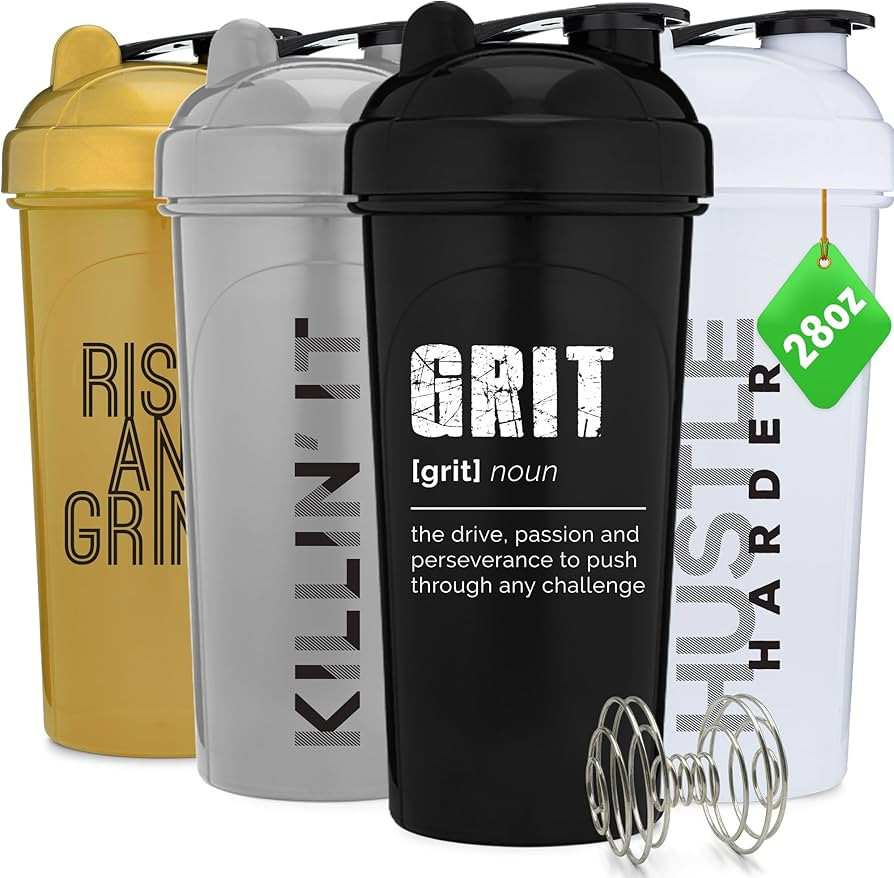 [4 Pack] 28oz Protein Shaker Bottle with Motivational Quotes (Black, White, Silver, Gold) |Shaker... | Amazon (US)