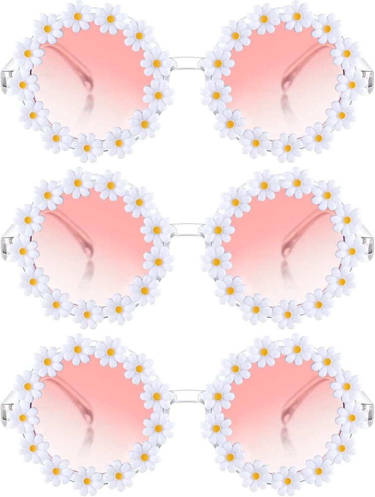 Frienda 3 Packs Retro Daisy Sunglasses for Women Flower Round Disco Sunglasses Novel Floral Glass... | Amazon (US)