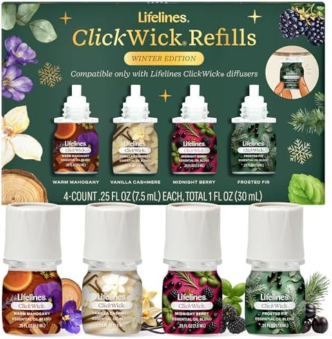 ClickWick Essential Oil Blends for Lifelines Diffusers, 4-Pack Winter Gift Set - Essential Oil Bl... | Amazon (US)