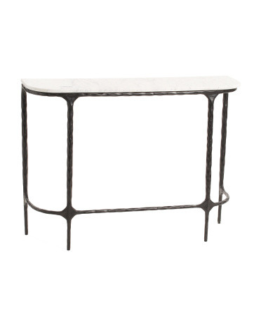 28in Marble Top D Shaped Hammered Iron Console Table | Global Home | Marshalls | Marshalls