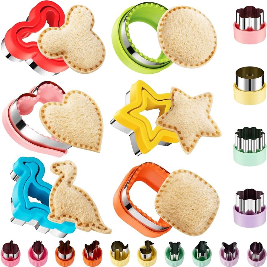 20Pcs Sandwich Cutter and Sealer Set for Kids, Decruster Maker Holiday Heart Cookie Cutters Fruit... | Amazon (US)