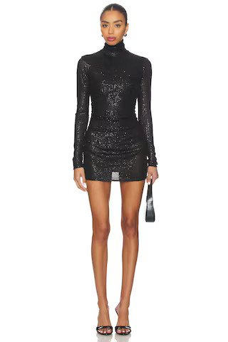 Norma Kamali x REVOLVE Long Sleeve Turtleneck Pickleball Dress in Black Sequin from Revolve.com | Revolve Clothing (Global)