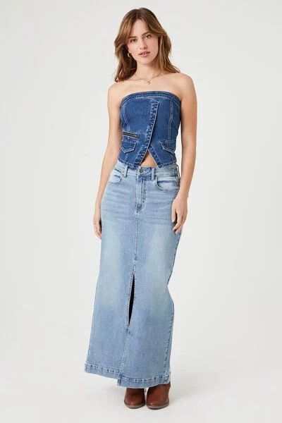 Denim Maxi Slit Skirt | Forever 21