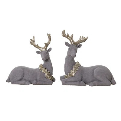 Resin 6.25 in. Christmas Flocked Sitting Reindeer Set of 2 | Wayfair North America