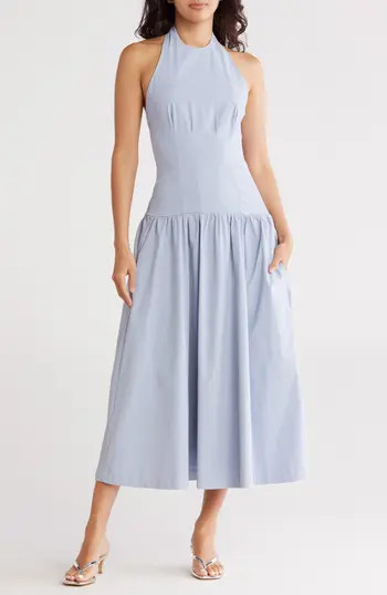 WeWoreWhat Halter Corset Bodice Midi Dress in Powder Blu at Nordstrom Rack, Size Medium | Nordstrom Rack
