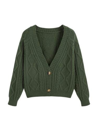 CIDER Women's Plus Size Cropped V-Neck Cardigan Long Sleeve Sweater Green | Amazon (US)