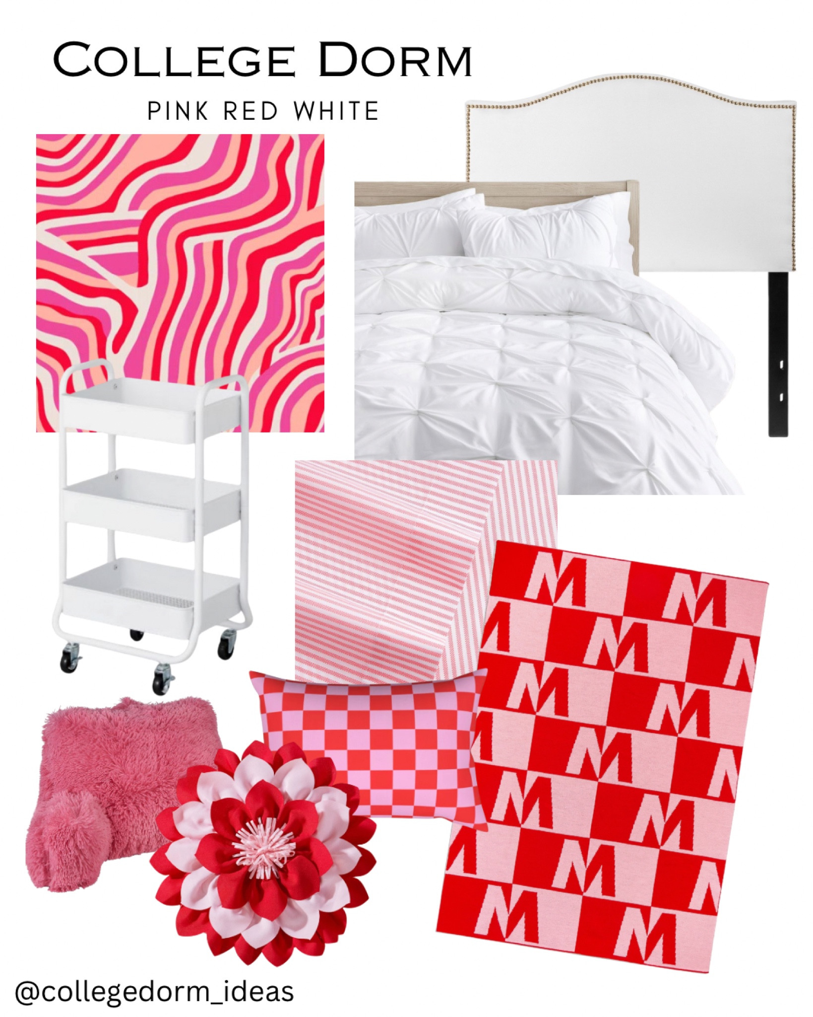 College dorm room inspiration: pink red and white

#dormdecor #collegedorm #dormdesign #dormroom 