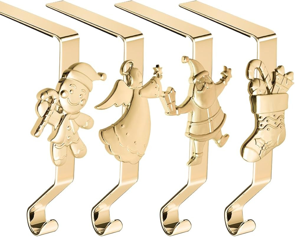 Christmas Stockings hooks, Gold Christmas Stockings holder for Mantle Set of 4, Reusable Christma... | Amazon (US)