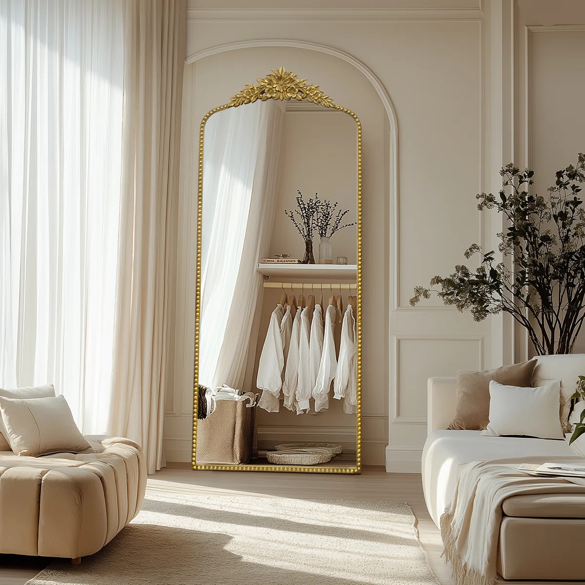 Arched Antique Ornate Full Length Floor Mirror w/Free Standing,75x30 inch | Wayfair North America