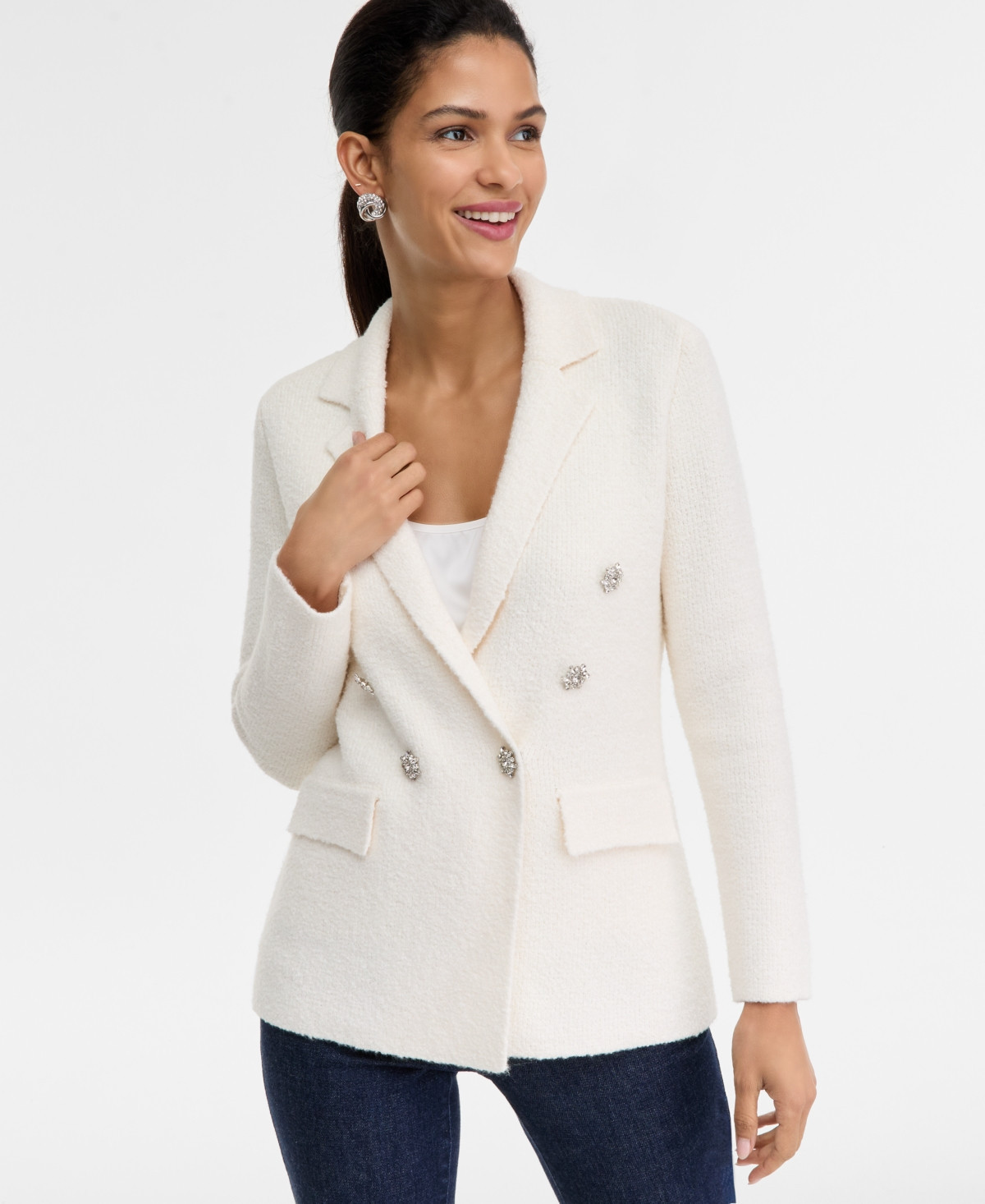 I.n.c. International Concepts Petite Boucle Sweater Blazer, Macy's Exclusive - Vintage Cream | Macy's