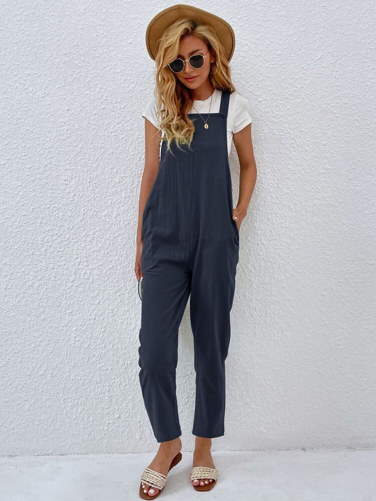 Solid Slant Pocket Overall Jumpsuit | SHEIN