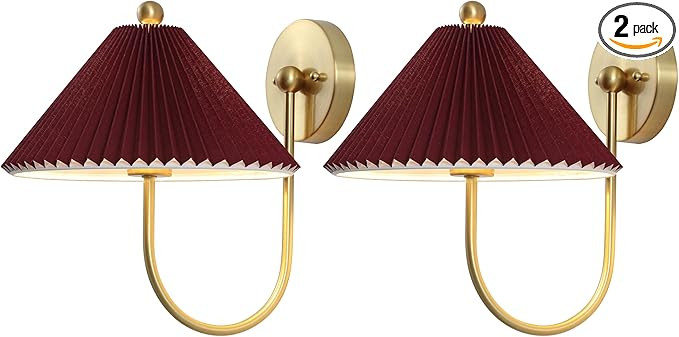 SAFAVIEH Lighting Collection Chrissy Burgundy/Brass Fabric/Metal Wall Sconce Set of 2 (LED Bulbs ... | Amazon (US)