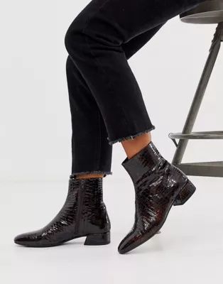 Vagabond Joyce flat ankle boots in brown croc leather | ASOS US