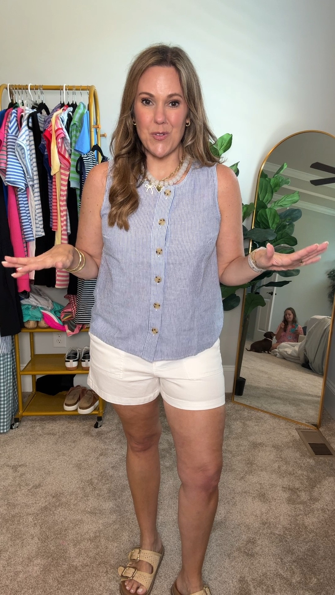 Linen pinstripes and white shorts-yes!