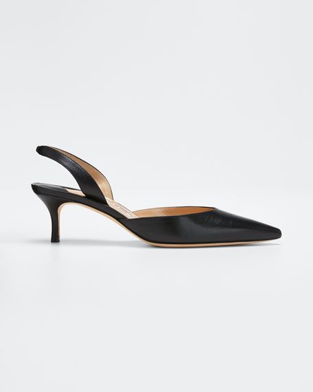 Manolo Blahnik Carolyne Leather Low-Heel Slingback Pump | Bergdorf Goodman