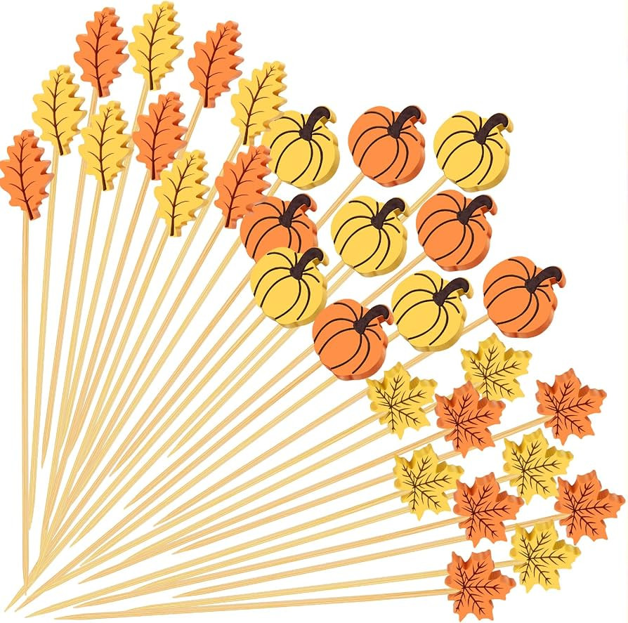 120PCS Fall Cocktail Picks - Pumpkins Oak Maple Leaves, Autumn Theme Decorative Toothpicks for Ap... | Amazon (US)