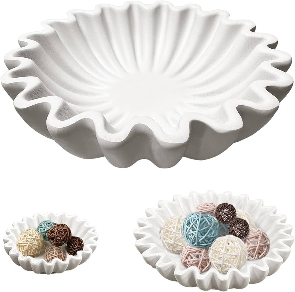 Decorative Bowl, White Resin Fluted Ruffle Bowl, Scallop Fruit Bowl, Key Bowl for Entryway Table ... | Amazon (CA)