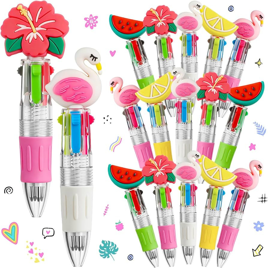15Pcs Hawaiian Mini Multicolor Ballpoint Pens Cute Summer Style 4-in-1 Retractable Pen Bulk for B... | Amazon (US)