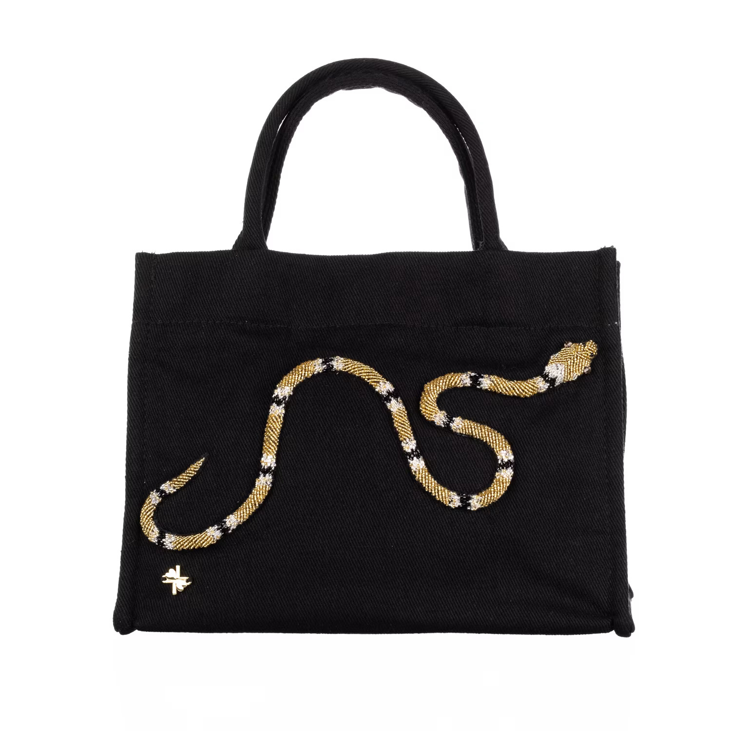 Laines Couture Hand Embellished Black & Gold Snake Tote Bag - Black | Wolf & Badger