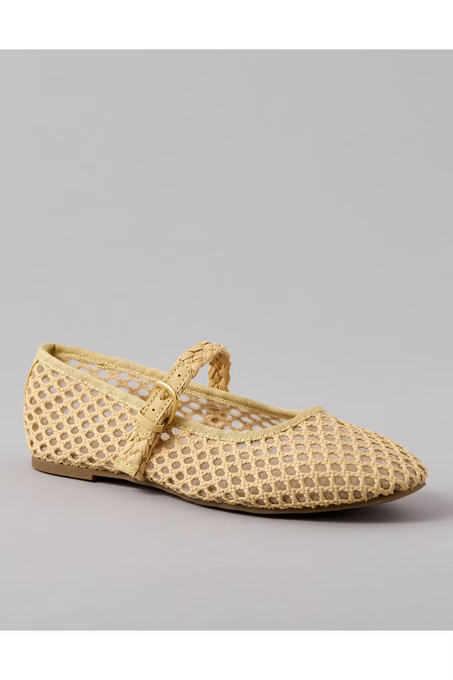 AE Raffia Mesh Mary Jane Flats Women's Sand 9 | American Eagle Outfitters (US & CA)