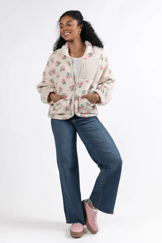 Making Plans Pink Floral Sherpa Jacket | Pink Lily