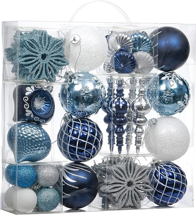 Valery Madelyn Christmas Ornaments Set, 70ct Navy Blue and Silver Shatterproof Christmas Tree Dec... | Amazon (US)