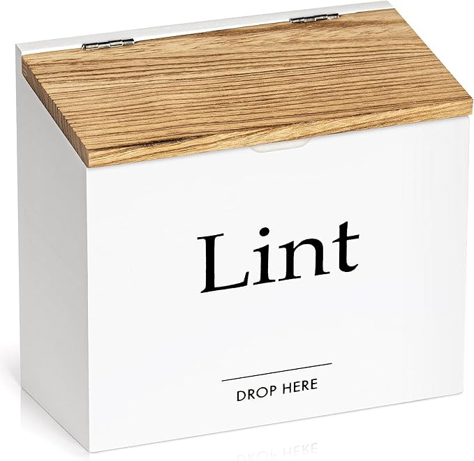 Magnetic Lint Bin for Laundry Room - Compact Size, Wooden Dryer Lint Bin with Lid - Rustic Lint B... | Amazon (US)