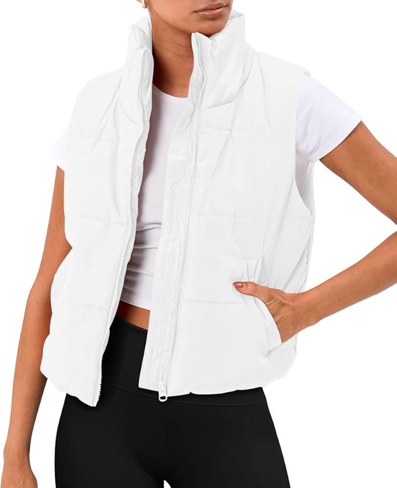 AUTOMET Puffer Vest Women Sleeveless Winter Cropped Outerwear Warm Puffer Lightweight Stand-up Co... | Amazon (US)