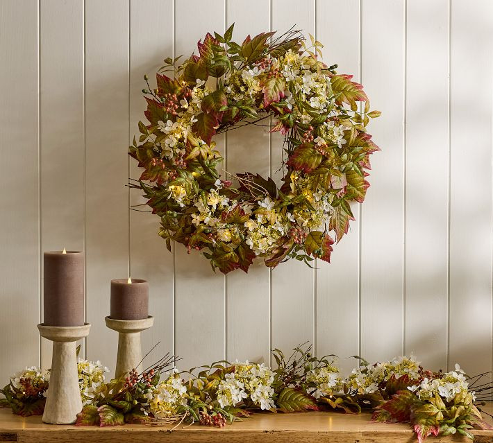 Faux Oak Leaf and Hydrangea Wreath & Garland | Pottery Barn (US)