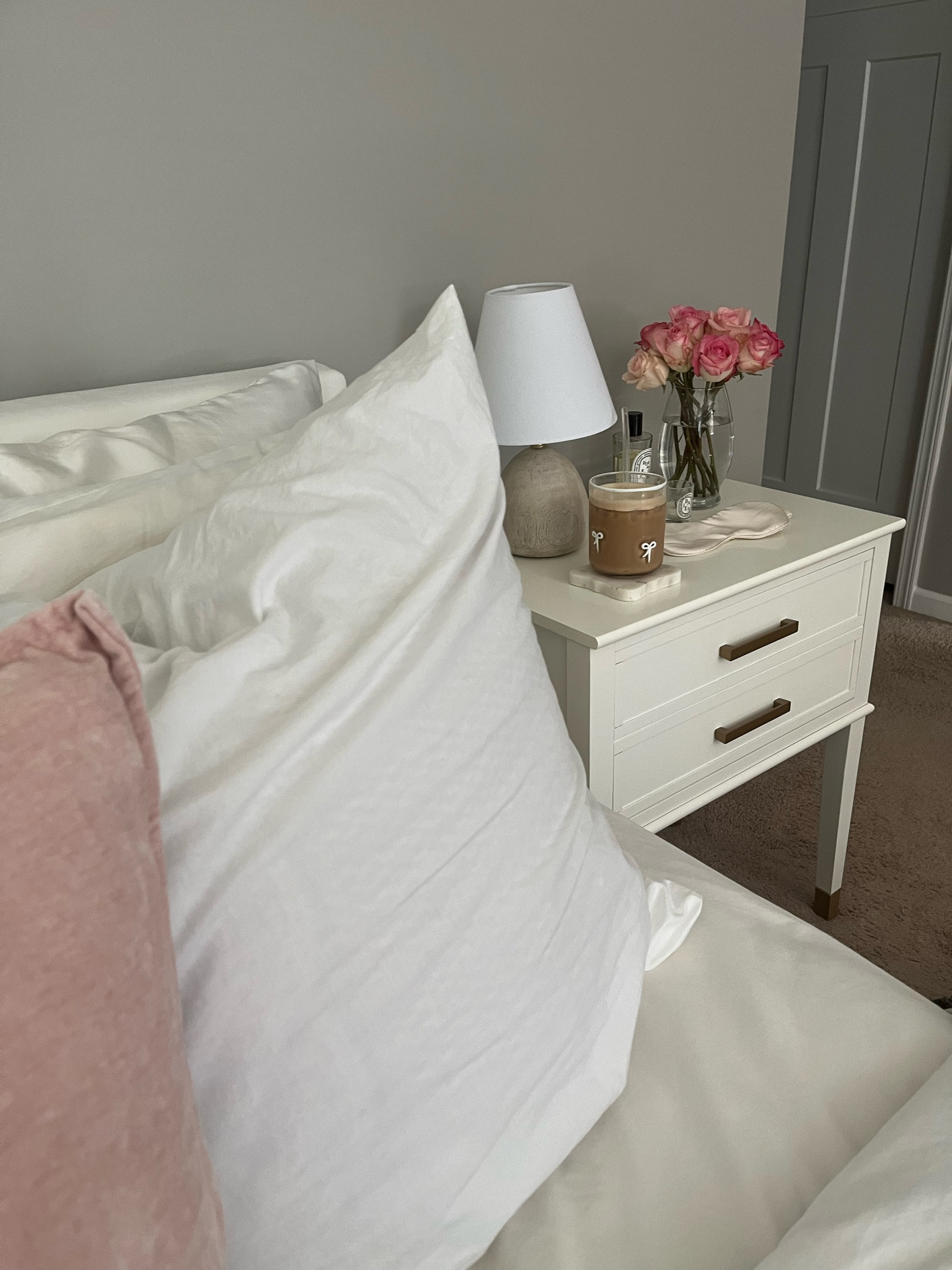Cozy morning essentials 🩰🤍🧺🪽

Bedroom, bedding, bedside table, grand millennial home decor, preppy home decor, neutral home decor, girly home, Anthropologie, amazon home, bows, pink

#LTKHome