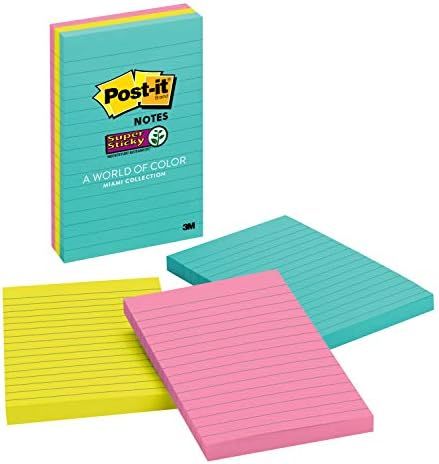 Post-it Super Sticky Notes, 4x6 in, 3 Pads, 2x the Sticking Power, Miami Collection, Neon Colors ... | Amazon (US)